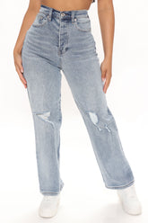 What A Girl Wants Distressed Straight Leg Jeans - Medium Blue Wash Ins Street